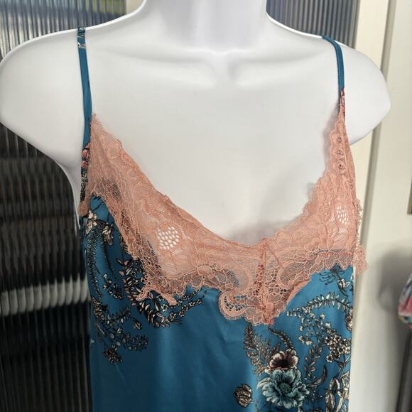 INC International Concepts Size XL Long Floral Nightgown Teal Lace Slit Modest - Picture 3 of 12